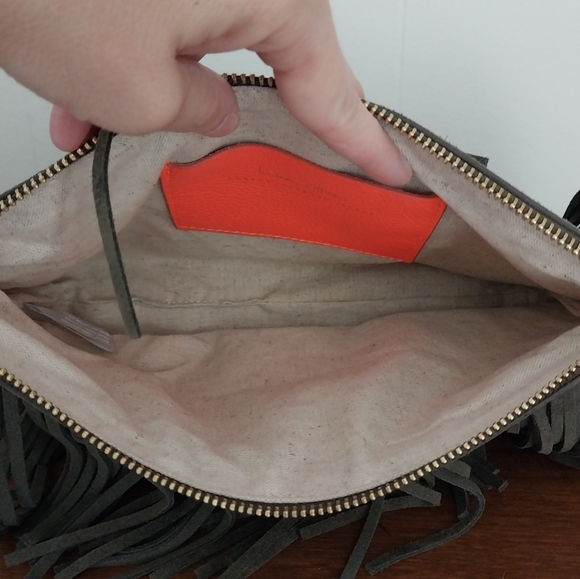 NWOT India Hicks Fringe Suede Clutch